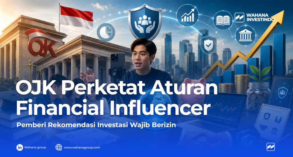 Ilustrasi financial influencer yang memberikan edukasi investasi di media sosial sesuai regulasi OJK untuk melindungi investor dan meningkatkan transparansi informasi keuangan.
